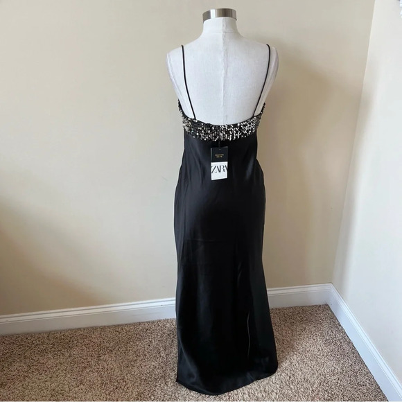 New! Zara Black Satin Contrast Sequin Maxi Slip Dress nwt 26138 - Picture 8 of 15